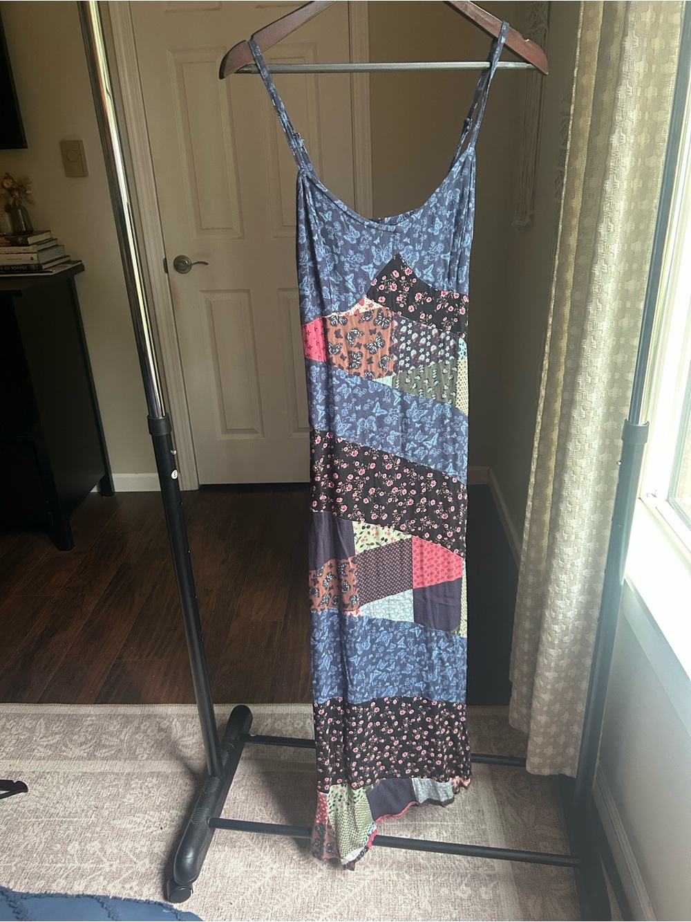 RARE Thorn and Fable Patchwork Print Maxi Slip Dress in Blue Multi
